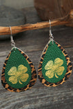 BH012461-9, Green St Patrick's Day Faux Leather Earrings for Women Shamrock Clover Leopard Earrings
