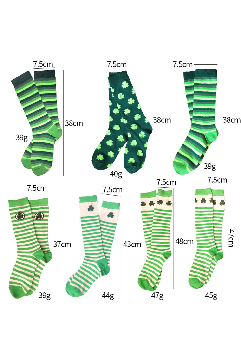 BH041574-9, Green St. Patricks Day Lucky Clover Print Cozy Winter Socks