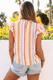 LC2567744-22-S, LC2567744-22-M, LC2567744-22-L, LC2567744-22-XL, LC2567744-22-2XL, Multicolor Womens Striped Blouses Color Block Ruffle Cap Sleeve Sleeveless Top