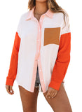 LC2552976-1-S, LC2552976-1-M, LC2552976-1-L, LC2552976-1-XL, LC2552976-1-2XL, White Women's Color Block Blouse Buttoned Front Casual Oversized Shirt Tops