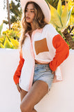 LC2552976-1-S, LC2552976-1-M, LC2552976-1-L, LC2552976-1-XL, LC2552976-1-2XL, White Women's Color Block Blouse Buttoned Front Casual Oversized Shirt Tops