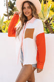 LC2552976-1-S, LC2552976-1-M, LC2552976-1-L, LC2552976-1-XL, LC2552976-1-2XL, White Women's Color Block Blouse Buttoned Front Casual Oversized Shirt Tops