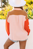 LC2552976-1-S, LC2552976-1-M, LC2552976-1-L, LC2552976-1-XL, LC2552976-1-2XL, White Women's Color Block Blouse Buttoned Front Casual Oversized Shirt Tops
