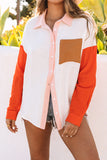 LC2552976-1-S, LC2552976-1-M, LC2552976-1-L, LC2552976-1-XL, LC2552976-1-2XL, White Women's Color Block Blouse Buttoned Front Casual Oversized Shirt Tops