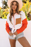 LC2552976-1-S, LC2552976-1-M, LC2552976-1-L, LC2552976-1-XL, LC2552976-1-2XL, White Women's Color Block Blouse Buttoned Front Casual Oversized Shirt Tops