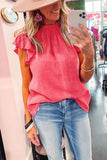 LC25119005-6-S, LC25119005-6-M, LC25119005-6-L, LC25119005-6-XL, LC25119005-6-2XL, Rose Valentines Day Pink Flutter Sleeve Frilled Neck Blouse for Women
