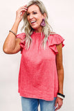 LC25119005-6-S, LC25119005-6-M, LC25119005-6-L, LC25119005-6-XL, LC25119005-6-2XL, Rose Valentines Day Pink Flutter Sleeve Frilled Neck Blouse for Women