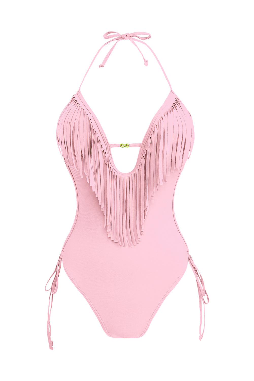 LC443432-10-S, LC443432-10-M, LC443432-10-L, LC443432-10-XL, LC443432-10-2XL, Pink Tassel One Piece Swimsuits for Women Halter Backless Sexy Swimwear