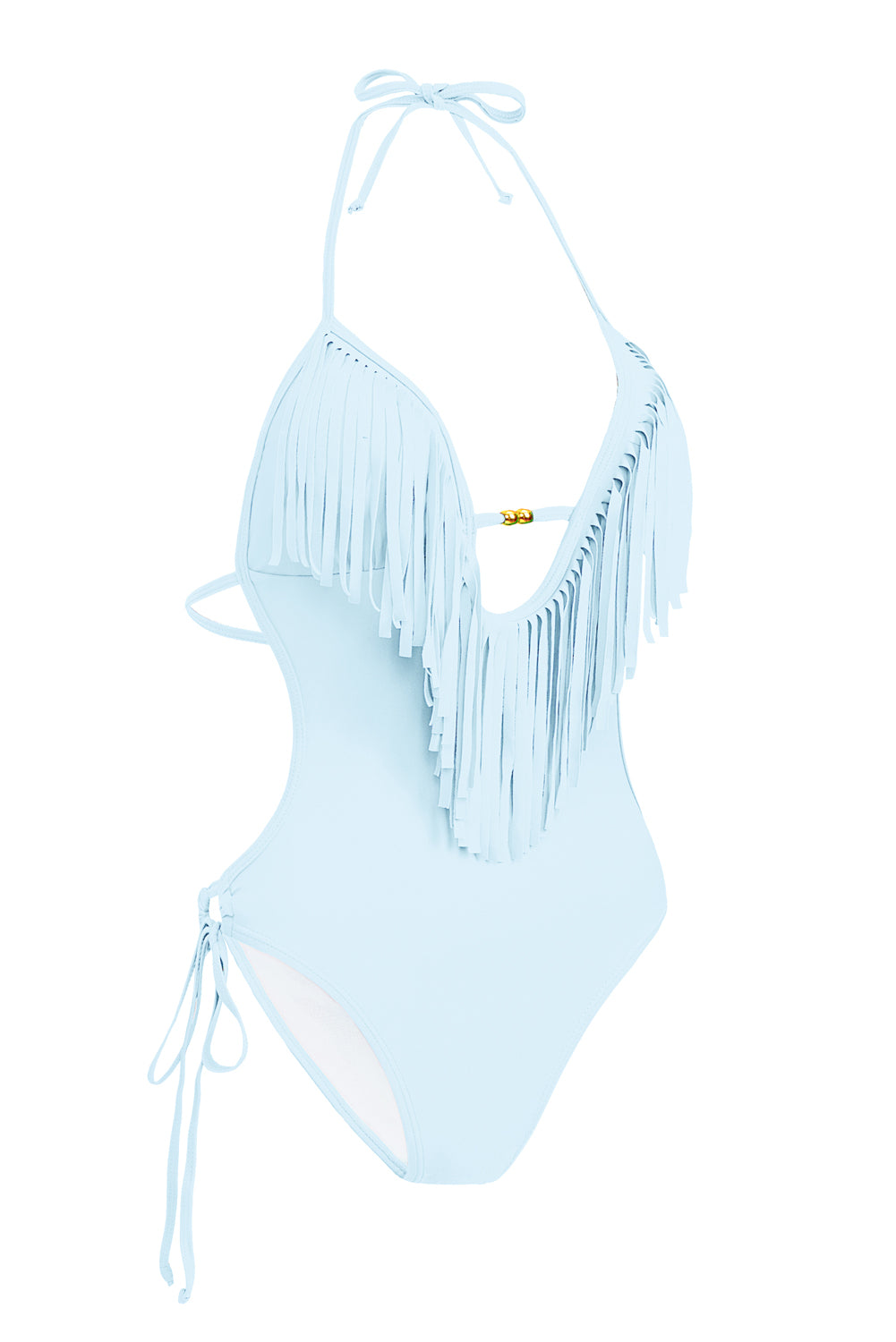 LC443432-4-S, LC443432-4-M, LC443432-4-L, LC443432-4-XL, LC443432-4-2XL, Sky Blue Tassel One Piece Swimsuits for Women Halter Backless Sexy Swimwear
