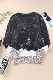 LC25314354-2-S, LC25314354-2-M, LC25314354-2-L, LC25314354-2-XL, LC25314354-2-2XL, Black St Patrick's Day LUCKY Clover Leopard Bleached Graphic Sweatshirt