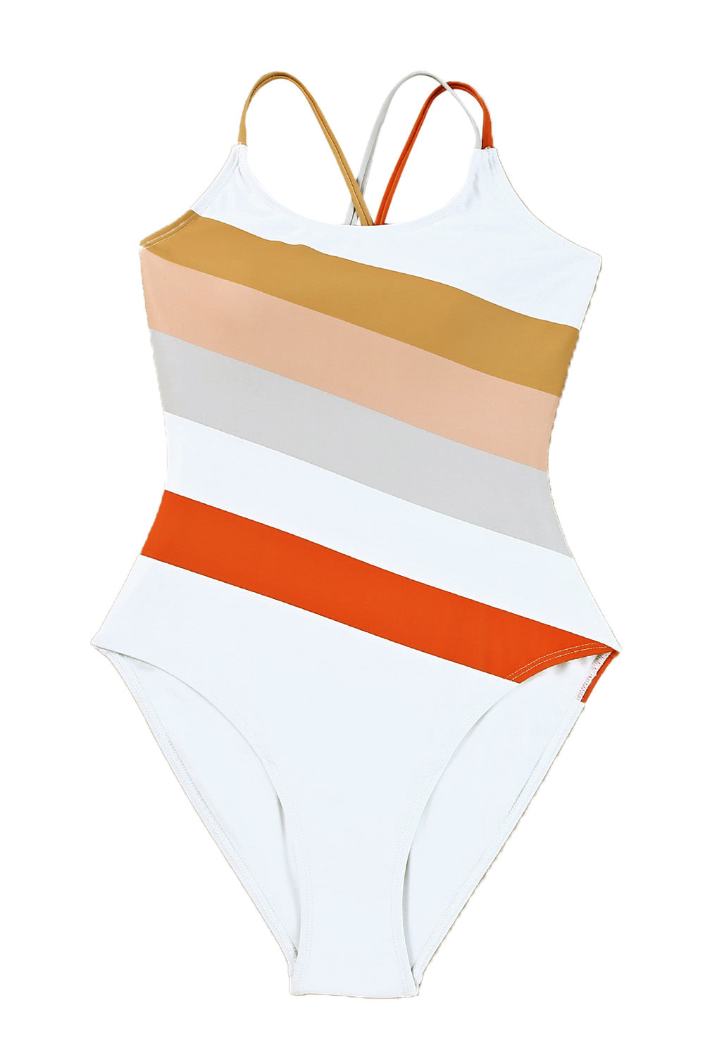 LC443420-22-S, LC443420-22-M, LC443420-22-L, LC443420-22-XL, LC443420-22-2XL, Multicolor Women's One Piece Swimsuit Striped Criss Cross Backless Beach Swimwear Bathing Suits