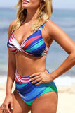 LC433619-22-XS, LC433619-22-S, LC433619-22-M, LC433619-22-L, LC433619-22-XL, Multicolor Women's Bikini Sets Abstract Print High Waisted V Neck Twist Front Bathing Suit