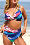 LC433619-22-XS, LC433619-22-S, LC433619-22-M, LC433619-22-L, LC433619-22-XL, Multicolor Women's Bikini Sets Abstract Print High Waisted V Neck Twist Front Bathing Suit