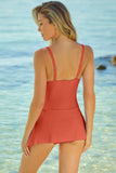 LC443469-14-S, LC443469-14-M, LC443469-14-L, LC443469-14-XL, LC443469-14-2XL, Orange Women's One Piece Swimdress Skirted Strappy V Neck Side Split One-piece Bathing Suit