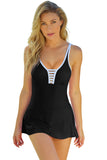 LC443469-2-S, LC443469-2-M, LC443469-2-L, LC443469-2-XL, LC443469-2-2XL, Black Women's One Piece Swimdress Skirted Strappy V Neck Side Split One-piece Bathing Suit