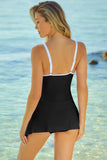 LC443469-2-S, LC443469-2-M, LC443469-2-L, LC443469-2-XL, LC443469-2-2XL, Black Women's One Piece Swimdress Skirted Strappy V Neck Side Split One-piece Bathing Suit
