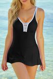 LC443469-2-S, LC443469-2-M, LC443469-2-L, LC443469-2-XL, LC443469-2-2XL, Black Women's One Piece Swimdress Skirted Strappy V Neck Side Split One-piece Bathing Suit