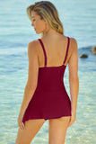 LC443469-3-S, LC443469-3-M, LC443469-3-L, LC443469-3-XL, LC443469-3-2XL, Red Women's One Piece Swimdress Skirted Strappy V Neck Side Split One-piece Bathing Suit