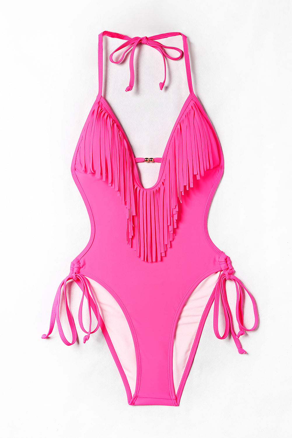 LC443432-6-S, LC443432-6-M, LC443432-6-L, LC443432-6-XL, LC443432-6-2XL, Rose Tassel One Piece Swimsuits for Women Halter Backless Sexy Swimwear