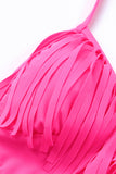 LC443432-6-S, LC443432-6-M, LC443432-6-L, LC443432-6-XL, LC443432-6-2XL, Rose Tassel One Piece Swimsuits for Women Halter Backless Sexy Swimwear