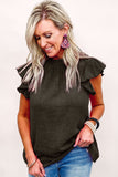 LC25119005-2-S, LC25119005-2-M, LC25119005-2-L, LC25119005-2-XL, LC25119005-2-2XL, Black Valentines Day Pink Flutter Sleeve Frilled Neck Blouse for Women