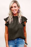 LC25119005-2-S, LC25119005-2-M, LC25119005-2-L, LC25119005-2-XL, LC25119005-2-2XL, Black Valentines Day Pink Flutter Sleeve Frilled Neck Blouse for Women