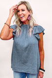 LC25119005-4-S, LC25119005-4-M, LC25119005-4-L, LC25119005-4-XL, LC25119005-4-2XL, Sky Blue Valentines Day Pink Flutter Sleeve Frilled Neck Blouse for Women