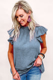 LC25119005-4-S, LC25119005-4-M, LC25119005-4-L, LC25119005-4-XL, LC25119005-4-2XL, Sky Blue Valentines Day Pink Flutter Sleeve Frilled Neck Blouse for Women