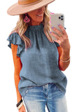 LC25119005-4-S, LC25119005-4-M, LC25119005-4-L, LC25119005-4-XL, LC25119005-4-2XL, Sky Blue Valentines Day Pink Flutter Sleeve Frilled Neck Blouse for Women