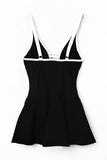 LC443469-2-S, LC443469-2-M, LC443469-2-L, LC443469-2-XL, LC443469-2-2XL, Black Women's One Piece Swimdress Skirted Strappy V Neck Side Split One-piece Bathing Suit