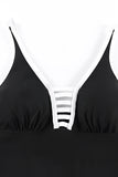 LC443469-2-S, LC443469-2-M, LC443469-2-L, LC443469-2-XL, LC443469-2-2XL, Black Women's One Piece Swimdress Skirted Strappy V Neck Side Split One-piece Bathing Suit