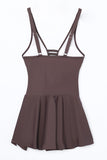 LC443469-17-S, LC443469-17-M, LC443469-17-L, LC443469-17-XL, LC443469-17-2XL, Brown Women's One Piece Swimdress Skirted Strappy V Neck Side Split One-piece Bathing Suit