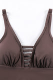 LC443469-17-S, LC443469-17-M, LC443469-17-L, LC443469-17-XL, LC443469-17-2XL, Brown Women's One Piece Swimdress Skirted Strappy V Neck Side Split One-piece Bathing Suit