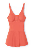 LC443469-14-S, LC443469-14-M, LC443469-14-L, LC443469-14-XL, LC443469-14-2XL, Orange Women's One Piece Swimdress Skirted Strappy V Neck Side Split One-piece Bathing Suit