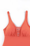 LC443469-14-S, LC443469-14-M, LC443469-14-L, LC443469-14-XL, LC443469-14-2XL, Orange Women's One Piece Swimdress Skirted Strappy V Neck Side Split One-piece Bathing Suit