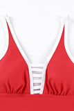 LC443469-103-S, LC443469-103-M, LC443469-103-L, LC443469-103-XL, LC443469-103-2XL, Red Women's One Piece Swimdress Skirted Strappy V Neck Side Split One-piece Bathing Suit