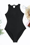 LC443499-2-S, LC443499-2-M, LC443499-2-L, LC443499-2-XL, Black Women's One Piece Bathing Suits Lace-up Ruffled Open Back Swimwear