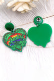 BH012468-9, Green St. Patricks Day Clover Rainbow Heart Earrings for Women