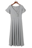 LC6110363-11-S, LC6110363-11-M, LC6110363-11-L, LC6110363-11-XL, LC6110363-11-2XL, Gray Womens V Neck Ruffle Sleeve Wrap Dress Midi Dress Cocktail Party Dress