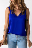 LC2567769-5-S, LC2567769-5-M, LC2567769-5-L, LC2567769-5-XL, LC2567769-5-2XL, Blue Deep V Neck Loose Tank Top Loose Sleeveless T Shirt Blouse