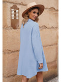 LC6113665-4-S, LC6113665-4-M, LC6113665-4-L, LC6113665-4-XL, Sky Blue Women's V Neck Long Sleeve Shirt Dress Button Down Tunic Top Casual Blouse