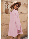 LC6113665-6-S, LC6113665-6-M, LC6113665-6-L, LC6113665-6-XL, Rose Women's V Neck Long Sleeve Shirt Dress Button Down Tunic Top Casual Blouse