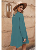 LC6113665-109-S, LC6113665-109-M, LC6113665-109-L, LC6113665-109-XL, Green Women's V Neck Long Sleeve Shirt Dress Button Down Tunic Top Casual Blouse