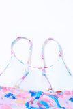 LC443502-10-S, LC443502-10-M, LC443502-10-L, LC443502-10-XL, Pink Floral Print Lace-up High Waist One Piece Swimsuit Swimwear