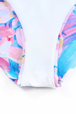LC443502-10-S, LC443502-10-M, LC443502-10-L, LC443502-10-XL, Pink Floral Print Lace-up High Waist One Piece Swimsuit Swimwear