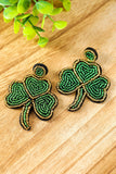 BH012479-9, Green St. Patrick's Day Earrings Rice Bead Clover Earrings for Women