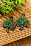 BH012479-9, Green St. Patrick's Day Earrings Rice Bead Clover Earrings for Women