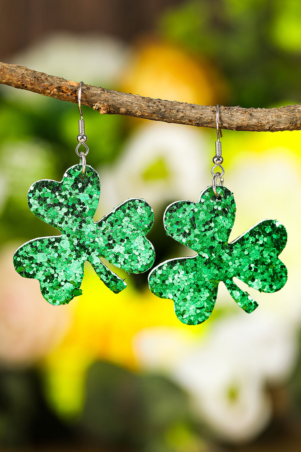 BH012472-9, Green Women's Saint Patrick's Day Shamrock Accessories Sequin Clover Earrings