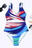 LC433619-22-XS, LC433619-22-S, LC433619-22-M, LC433619-22-L, LC433619-22-XL, Multicolor Women's Bikini Sets Abstract Print High Waisted V Neck Twist Front Bathing Suit