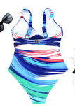LC433619-22-XS, LC433619-22-S, LC433619-22-M, LC433619-22-L, LC433619-22-XL, Multicolor Women's Bikini Sets Abstract Print High Waisted V Neck Twist Front Bathing Suit